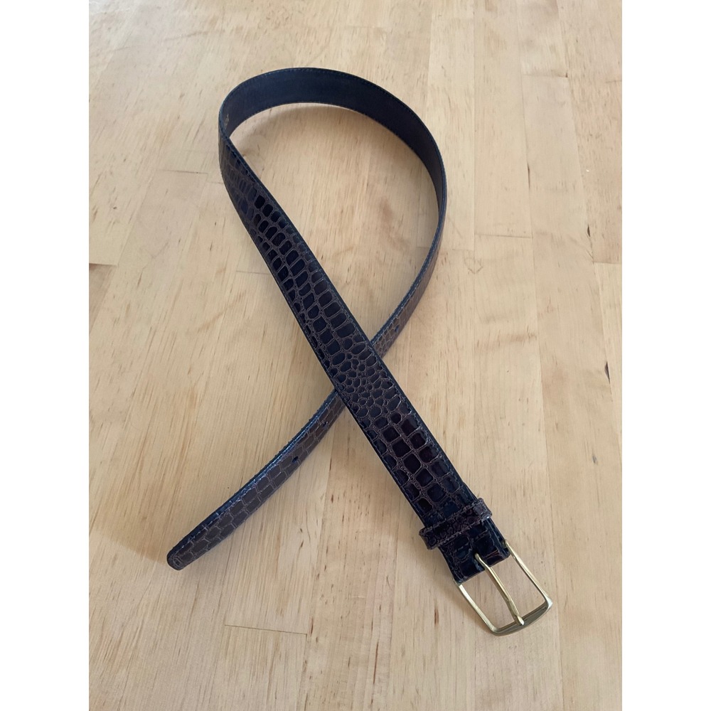 Canterbury Alligator Grain Leather Belt Brown Solid Brass Buckle 32 10557 02